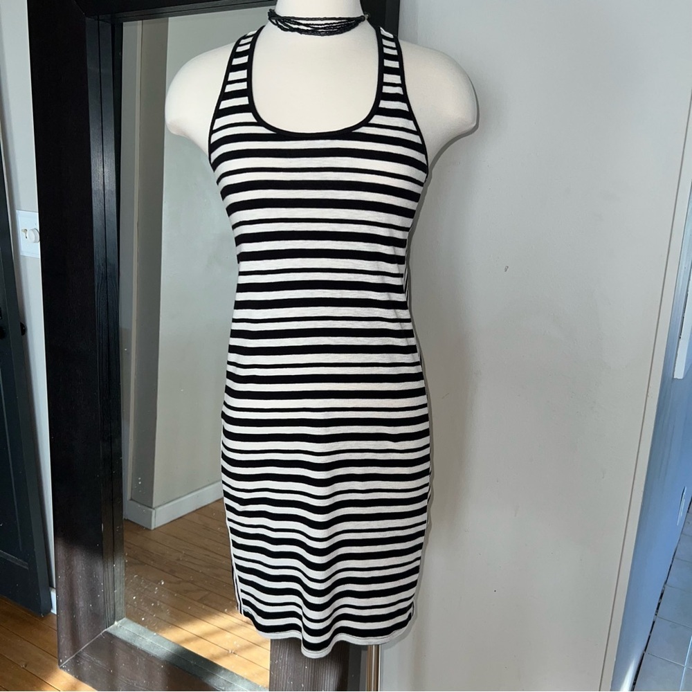 Ann Taylor Loft Black & Lt Oatmeal Striped Racerback Tank Dress - Size XS